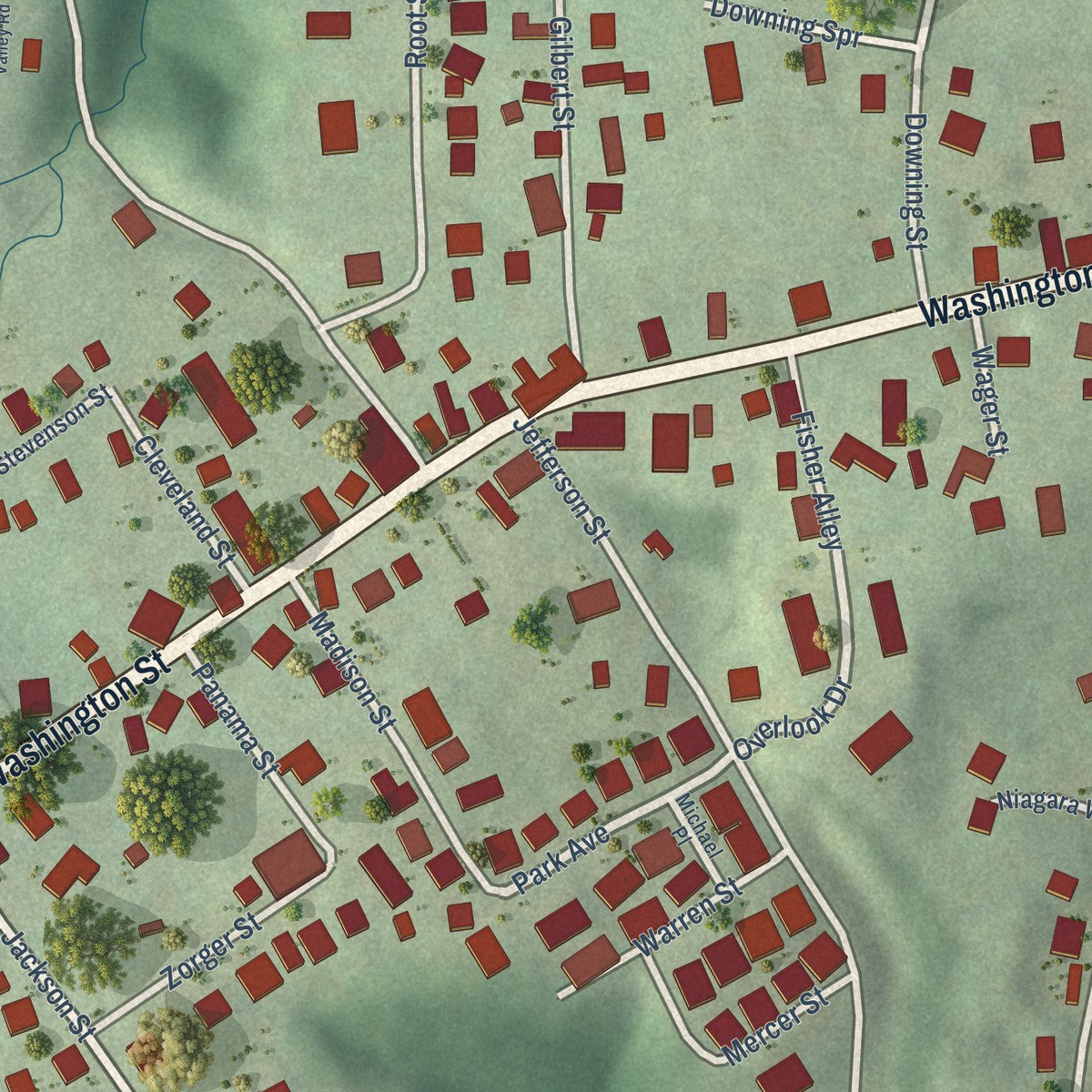 Close-up of the map of Bolivar, West Virginia print showing street and building detail