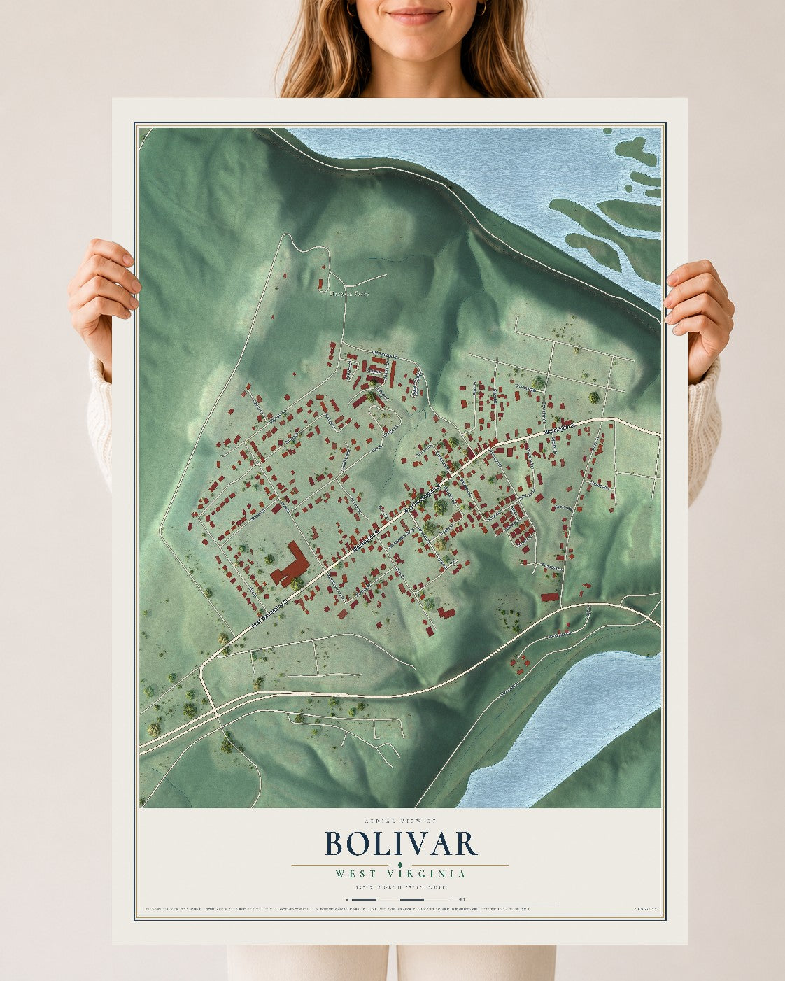 Map of Bolivar, West Virginia, 24 x 36 inch unframed archival matte print