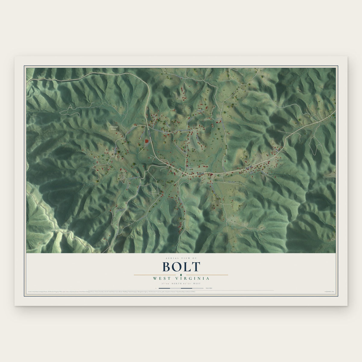 Bolt, West Virginia map print, the full design