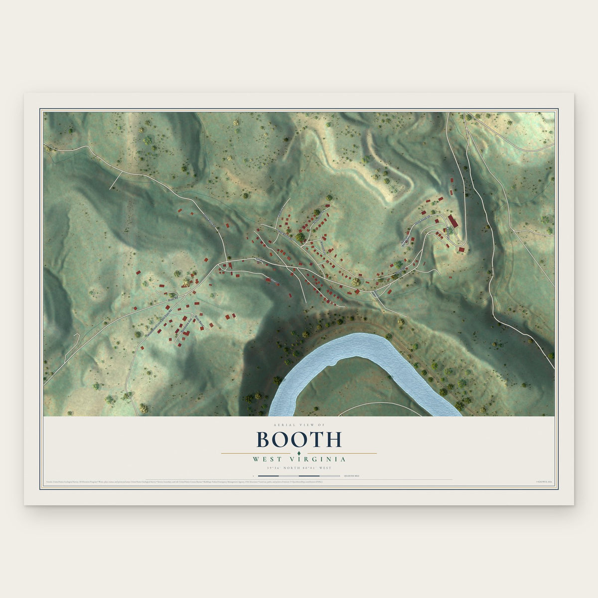 Booth, West Virginia map print, the full design