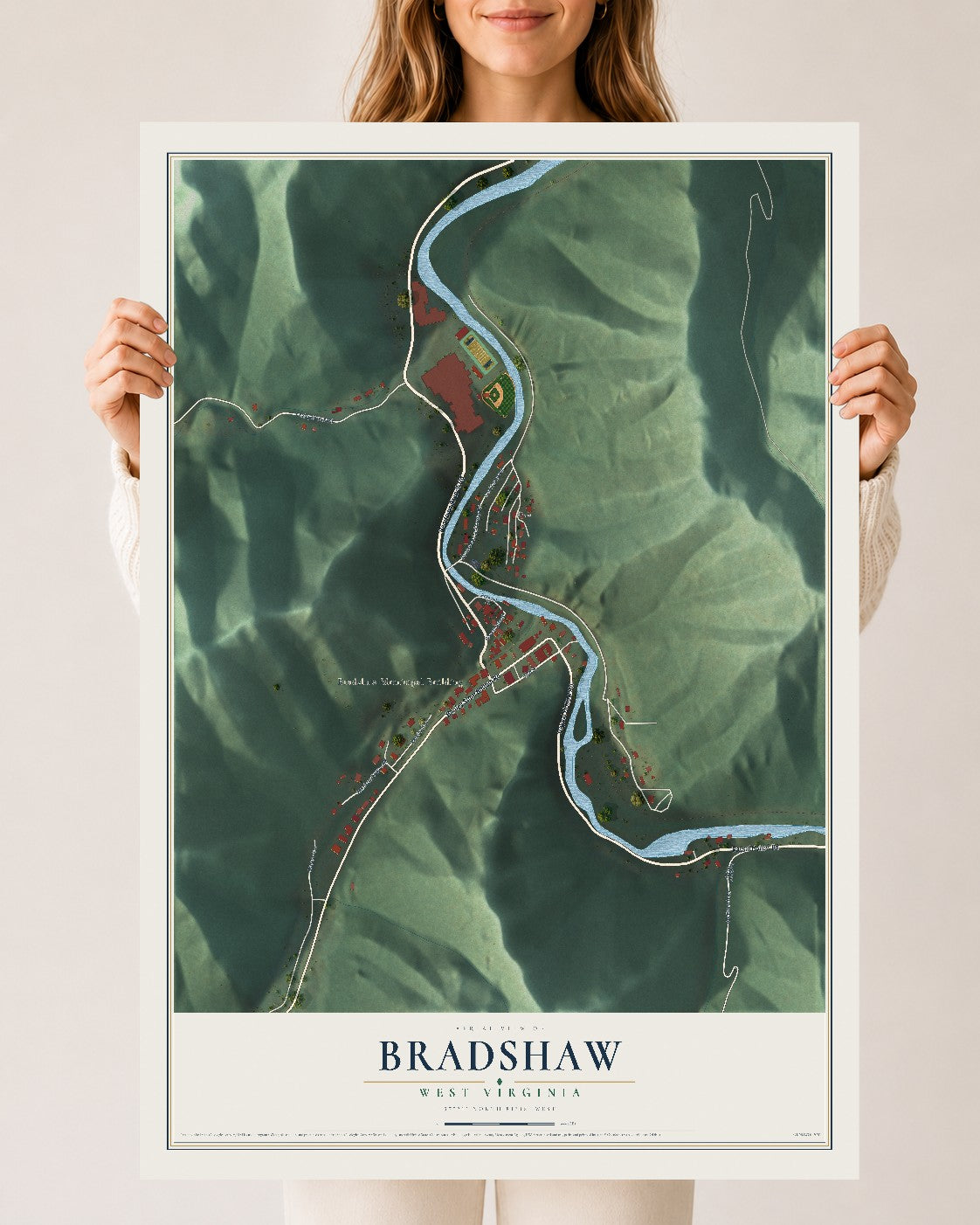 Map of Bradshaw, West Virginia, 24 x 36 inch unframed archival matte print
