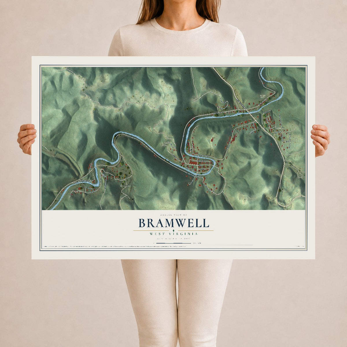 Map of Bramwell, West Virginia, 24 x 36 inch unframed archival matte print