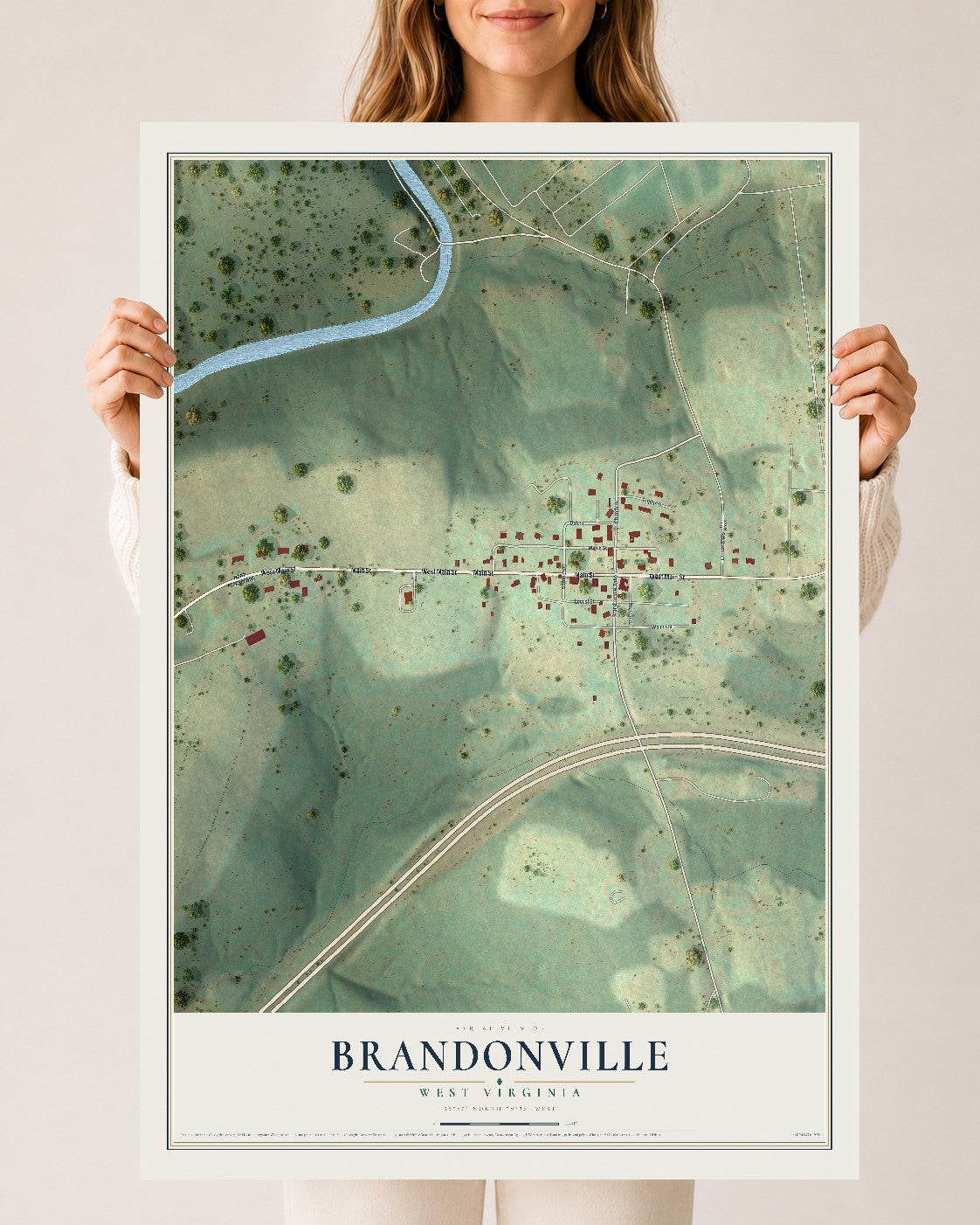 Map of Brandonville, West Virginia, 24 x 36 inch unframed archival matte print