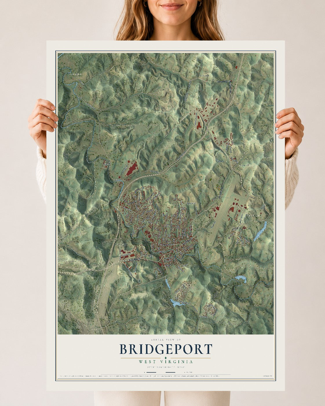 Map of Bridgeport, West Virginia, 24 x 36 inch unframed archival matte print