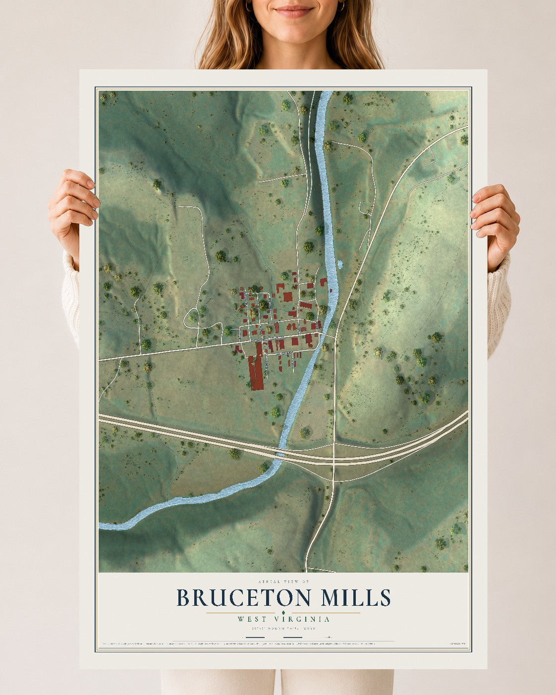 Map of Bruceton Mills, West Virginia, 24 x 36 inch unframed archival matte print