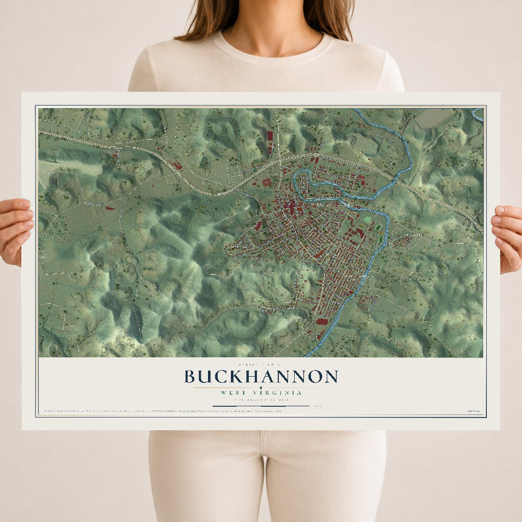 Map of Buckhannon, West Virginia, 18 x 24 inch unframed archival matte print