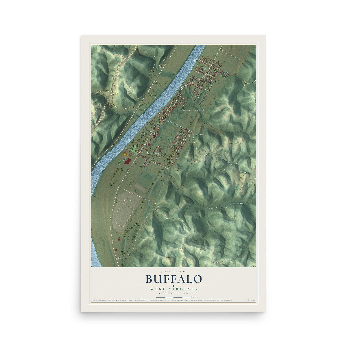 Map of Buffalo, West Virginia, 12 x 18 inch unframed archival matte print