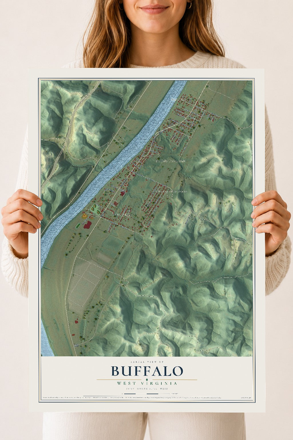 Map of Buffalo, West Virginia, 18 x 24 inch unframed archival matte print