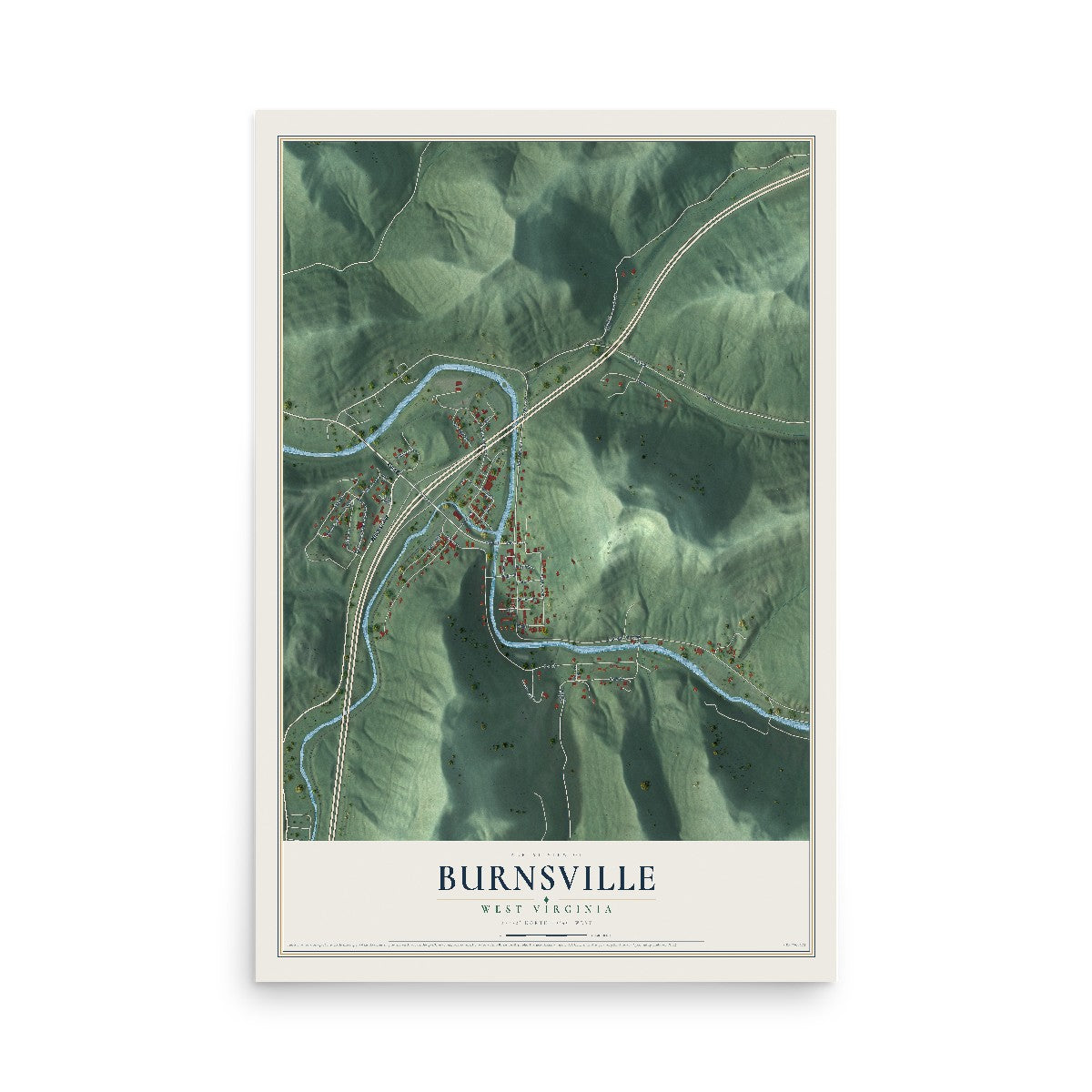 Map of Burnsville, West Virginia, 12 x 18 inch unframed archival matte print