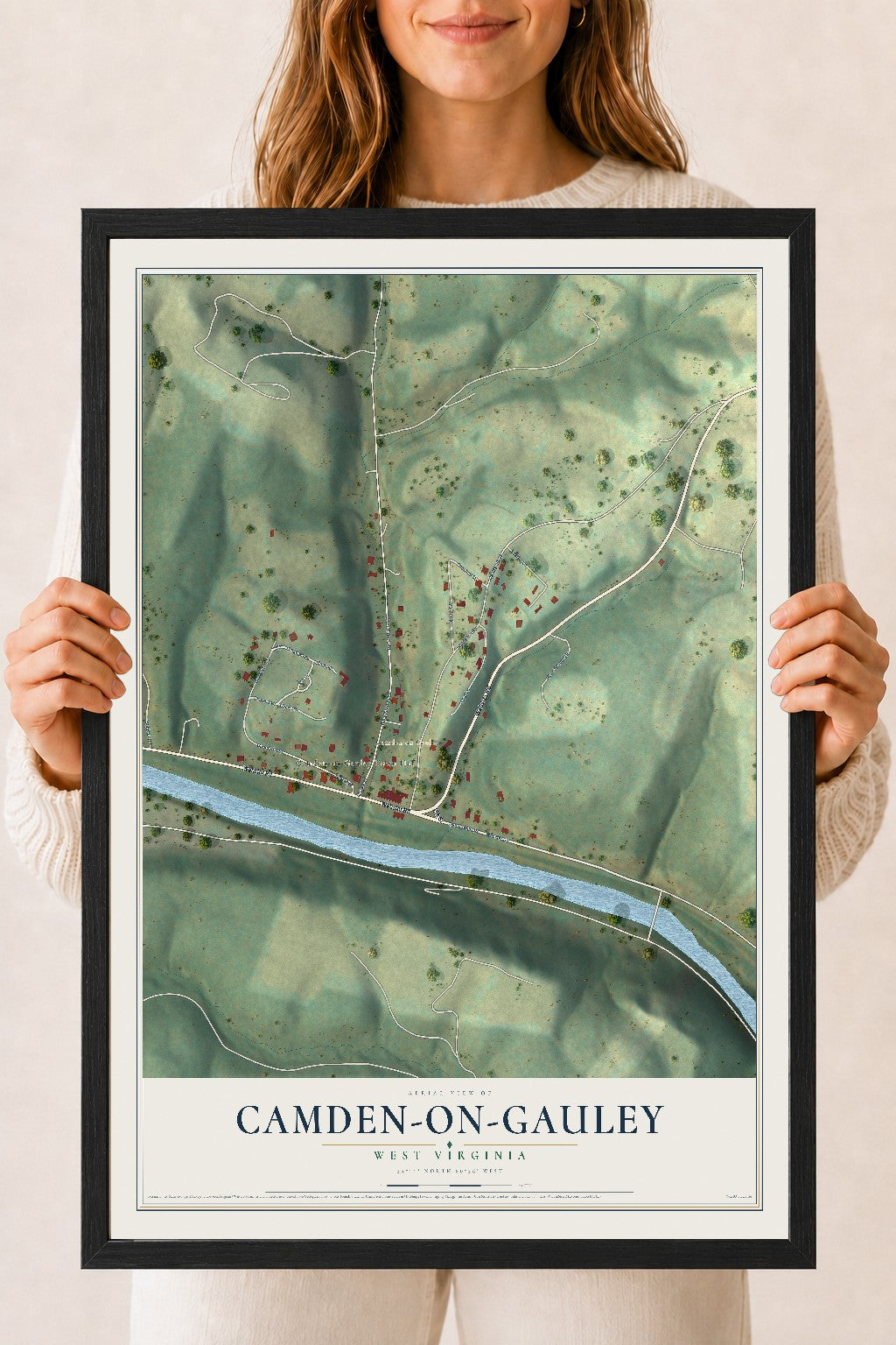 Map of Camden-on-Gauley, West Virginia, 18 x 24 inch print in a black wood frame