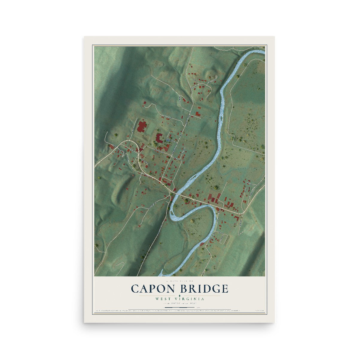 Map of Capon Bridge, West Virginia, 12 x 18 inch unframed archival matte print