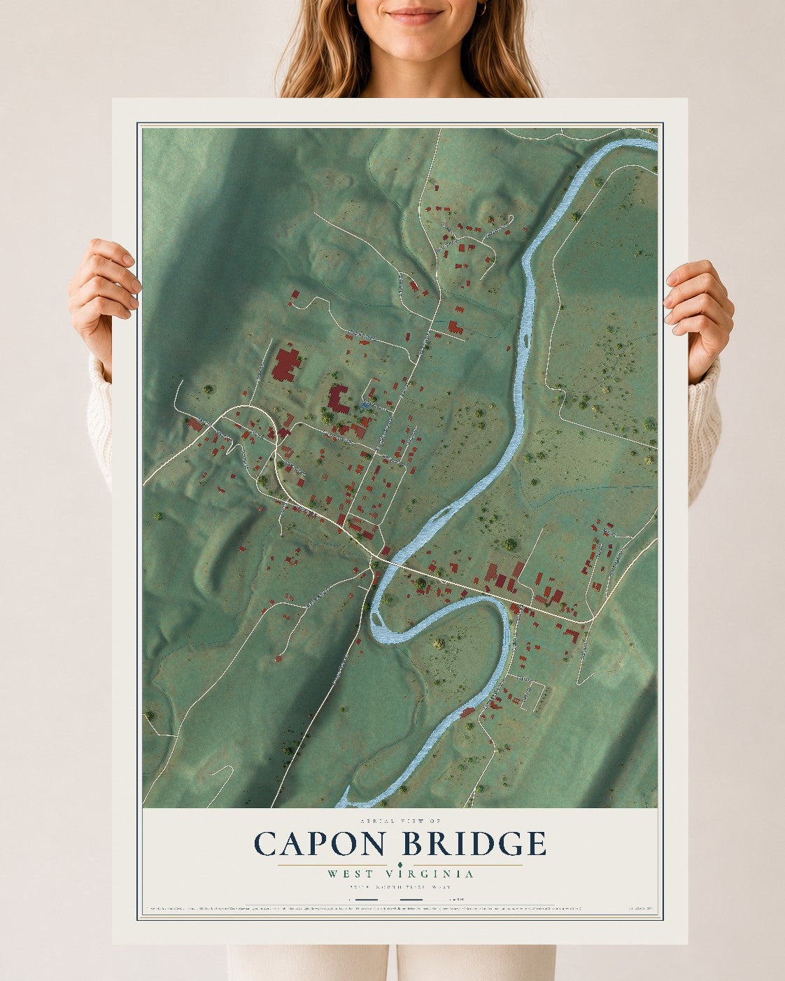 Map of Capon Bridge, West Virginia, 24 x 36 inch unframed archival matte print