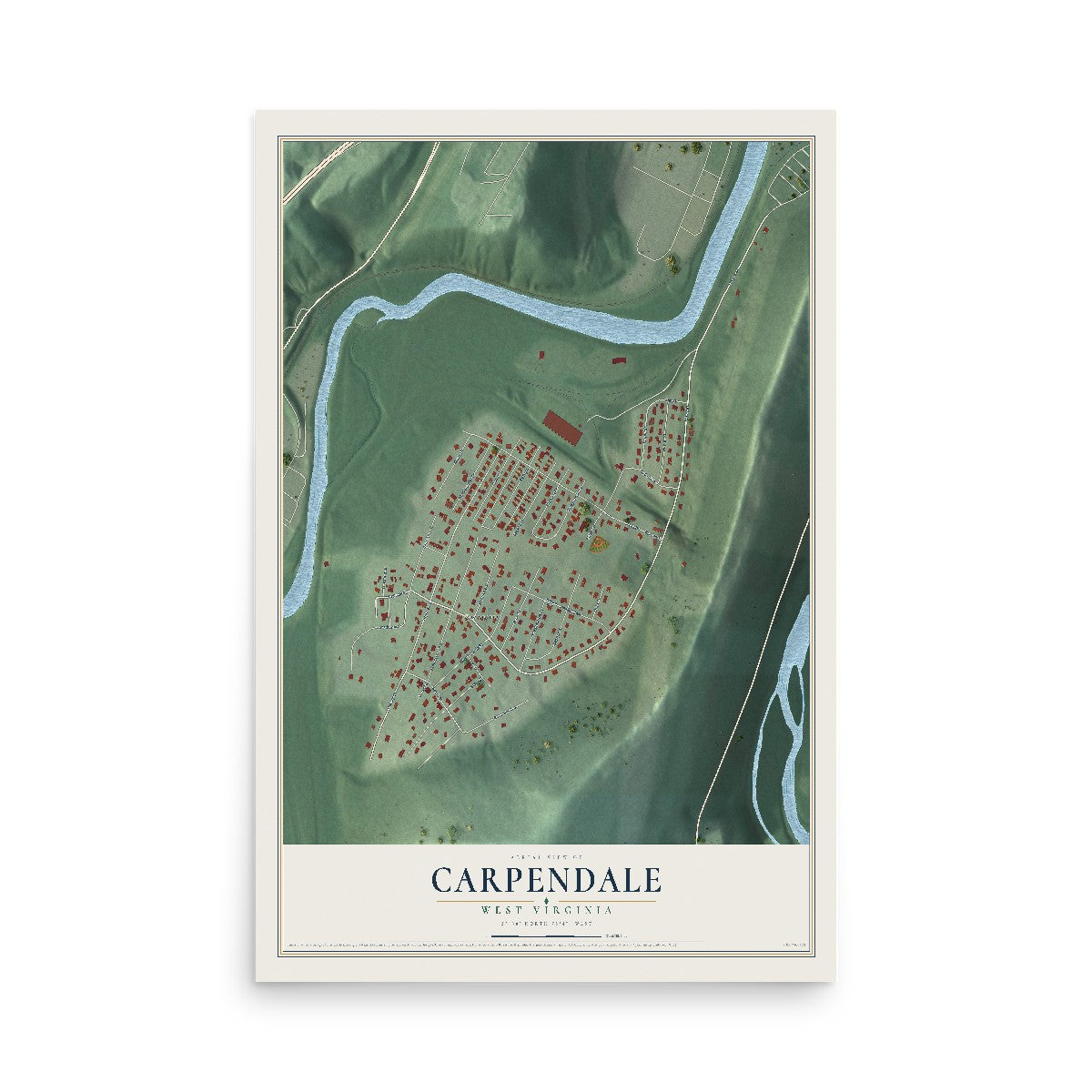 Map of Carpendale, West Virginia, 12 x 18 inch unframed archival matte print