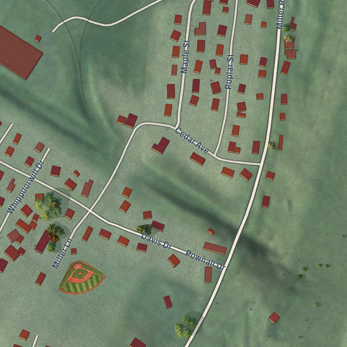 Second close-up of the map of Carpendale, West Virginia print showing more streets and buildings