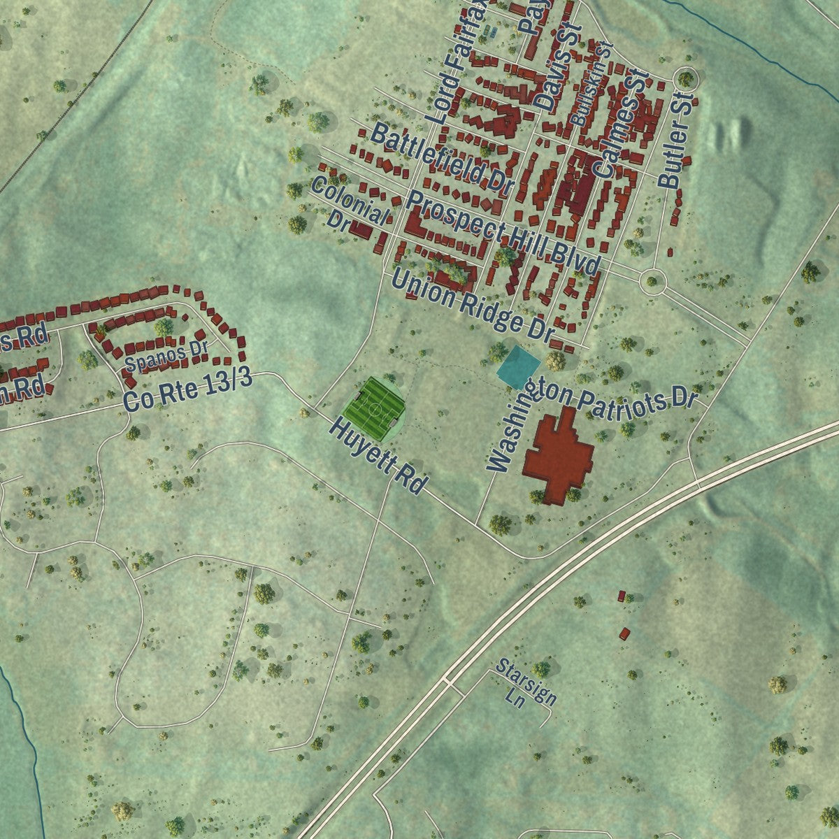 Second close-up of the map of Charles Town, West Virginia print showing more streets and buildings