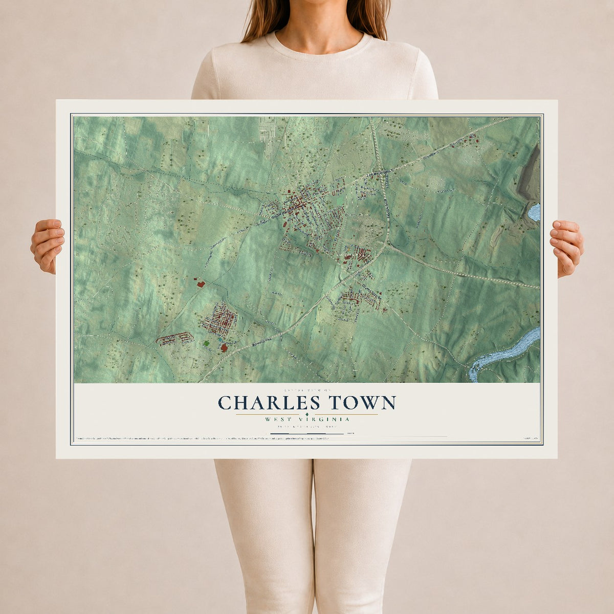 Map of Charles Town, West Virginia, 24 x 36 inch unframed archival matte print