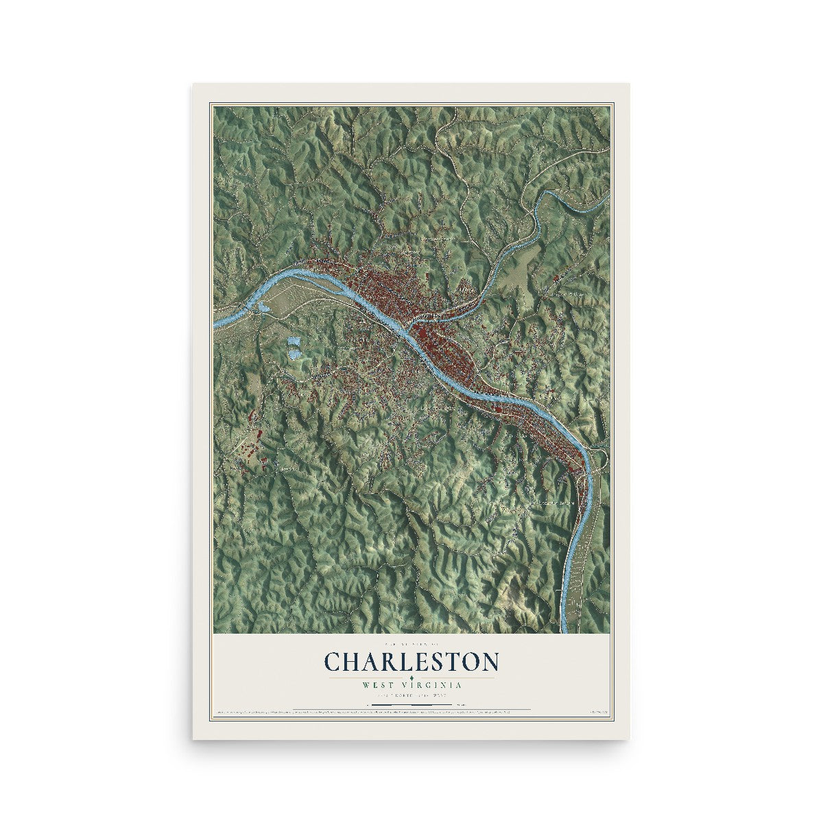 Map of Charleston, West Virginia, 12 x 18 inch unframed archival matte print