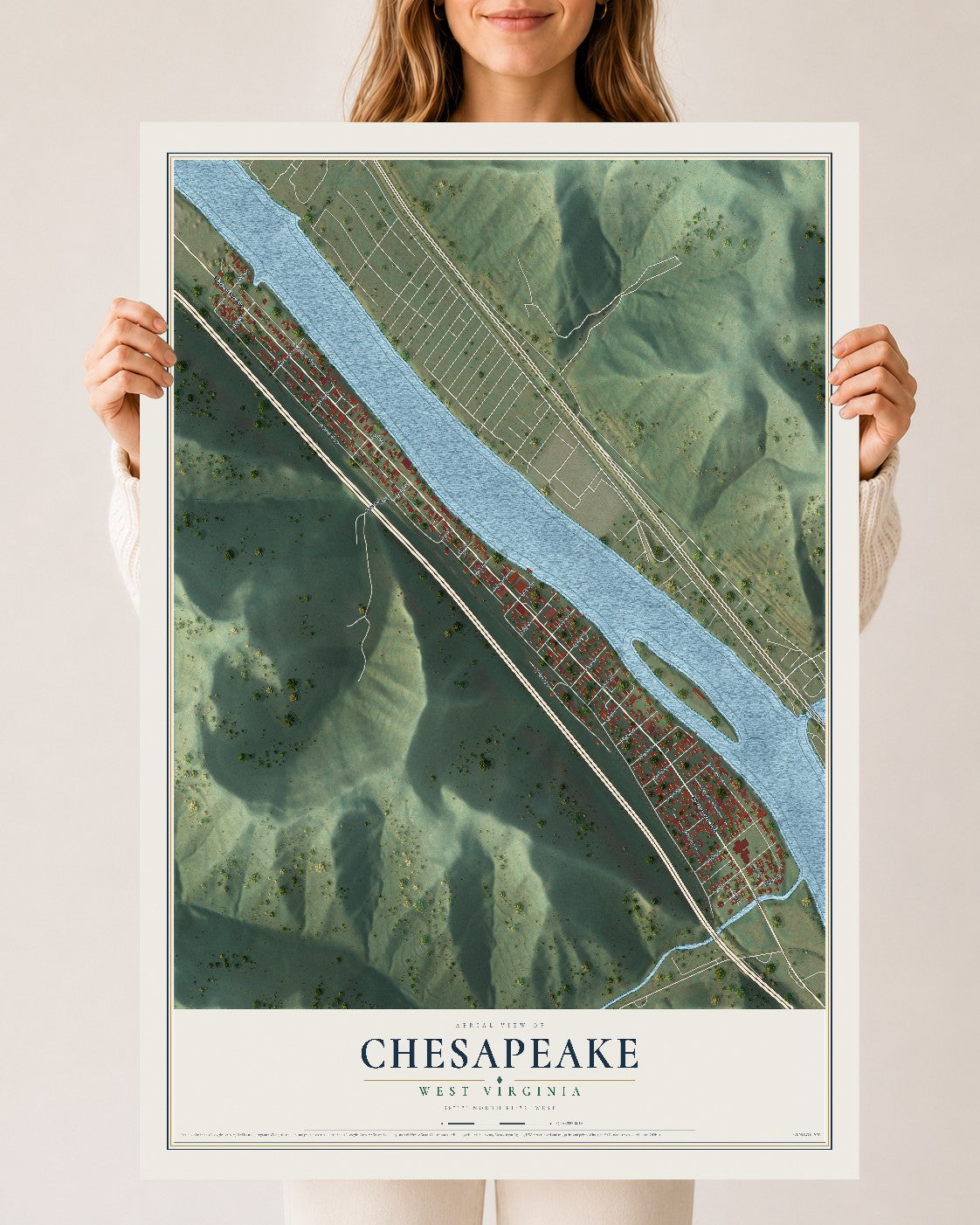 Map of Chesapeake, West Virginia, 24 x 36 inch unframed archival matte print