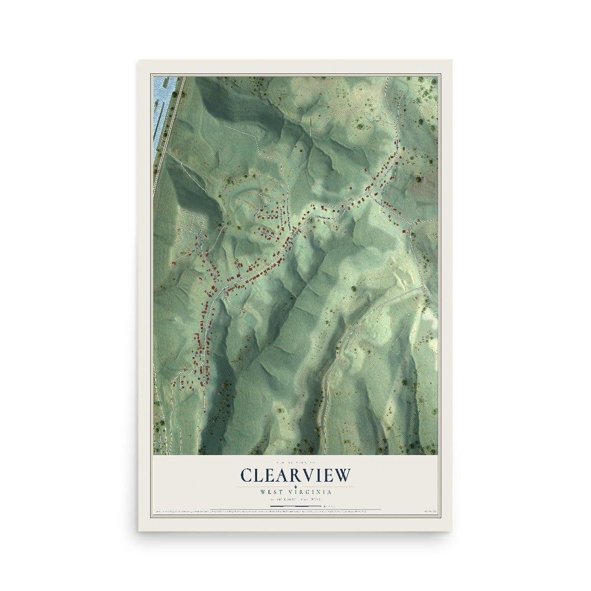 Map of Clearview, West Virginia, 12 x 18 inch unframed archival matte print