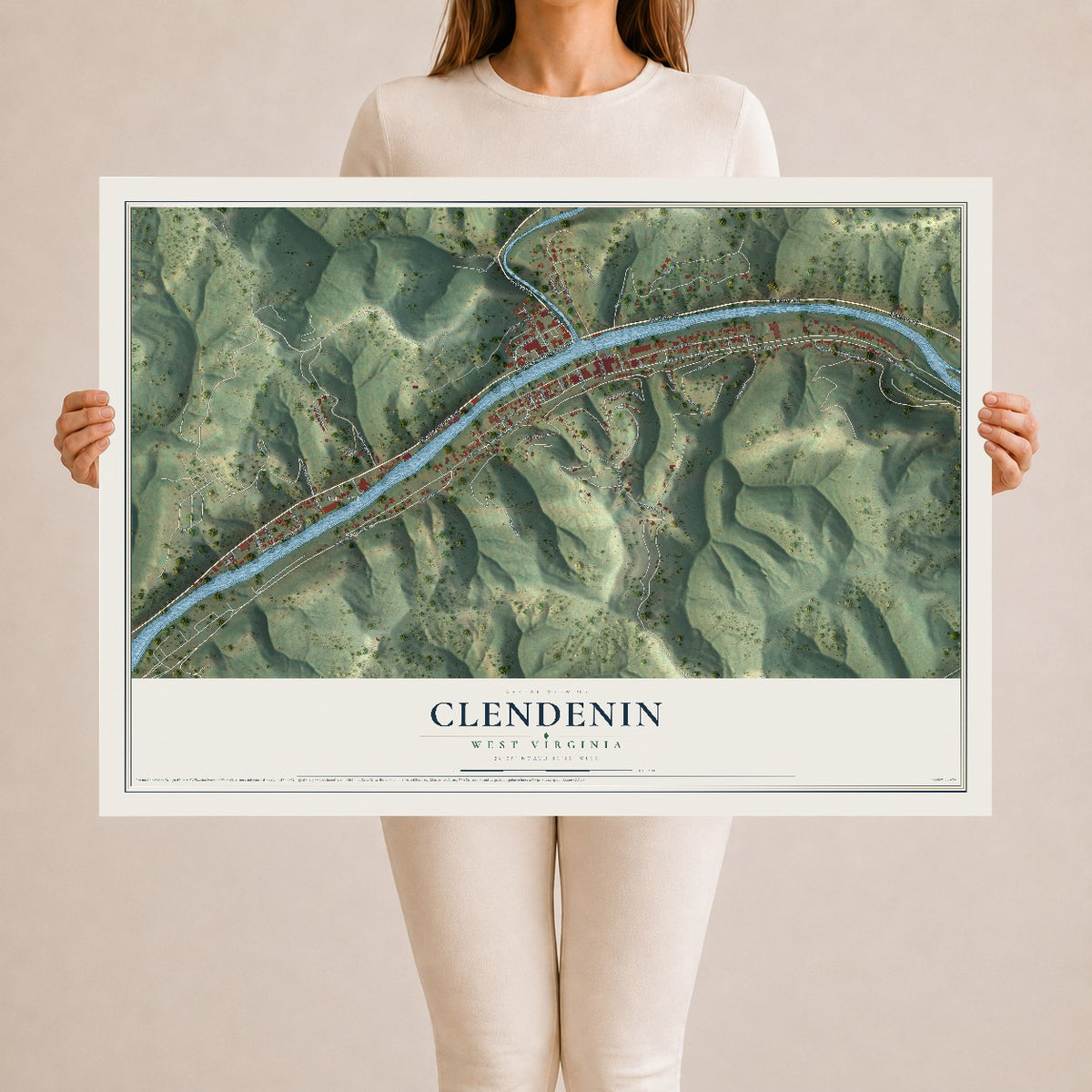 Map of Clendenin, West Virginia, 24 x 36 inch unframed archival matte print