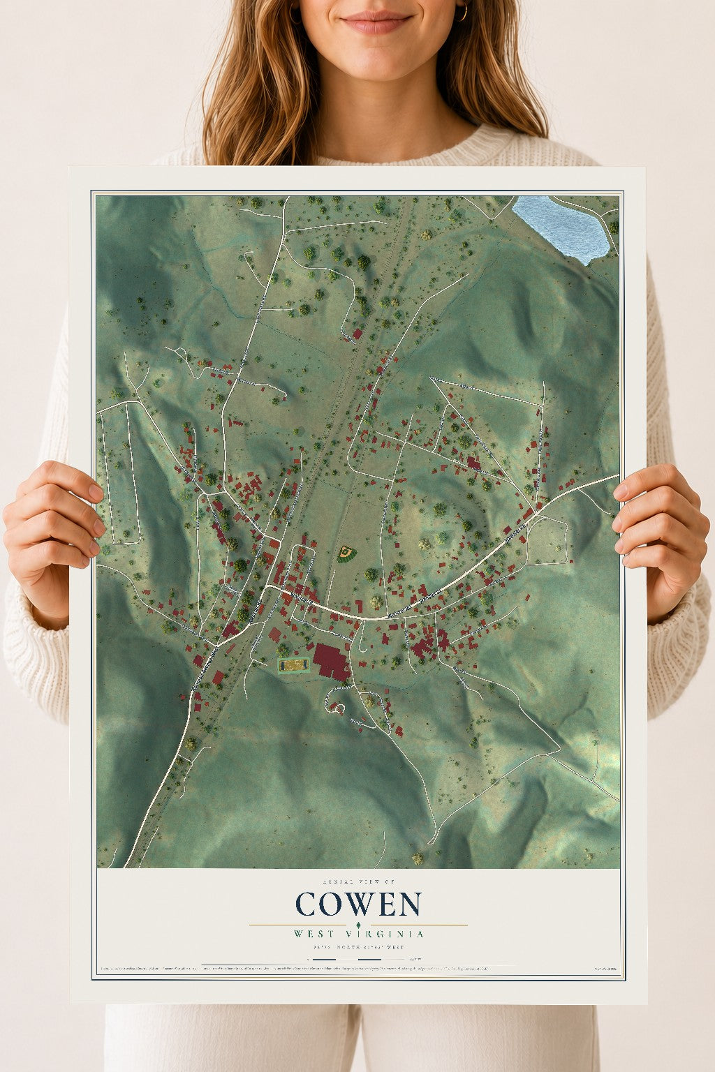 Map of Cowen, West Virginia, 18 x 24 inch unframed archival matte print