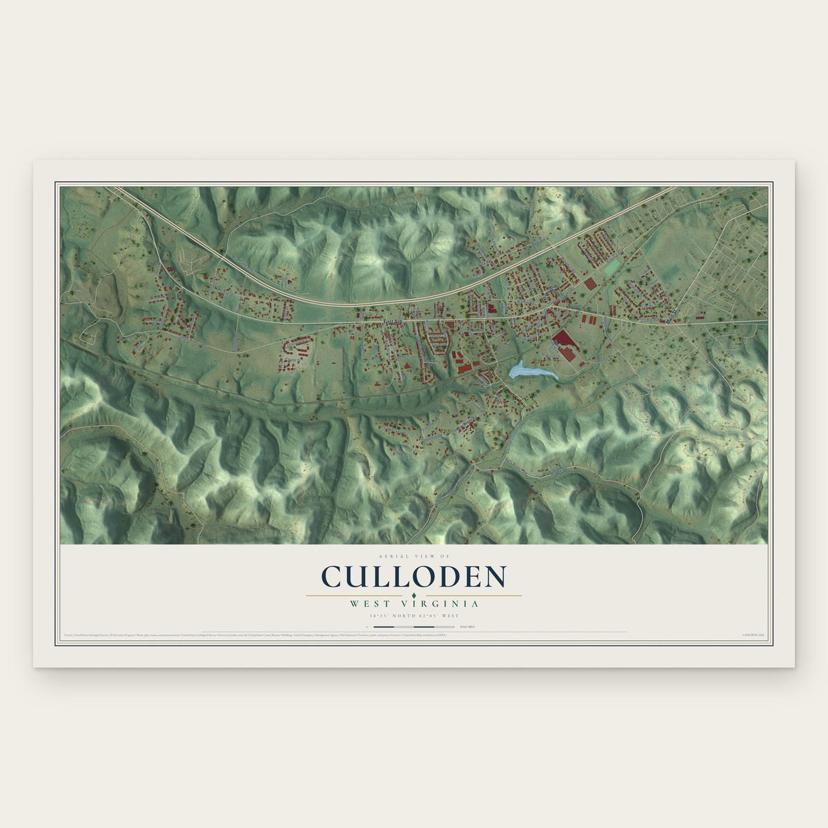 Culloden, West Virginia map print, the full design
