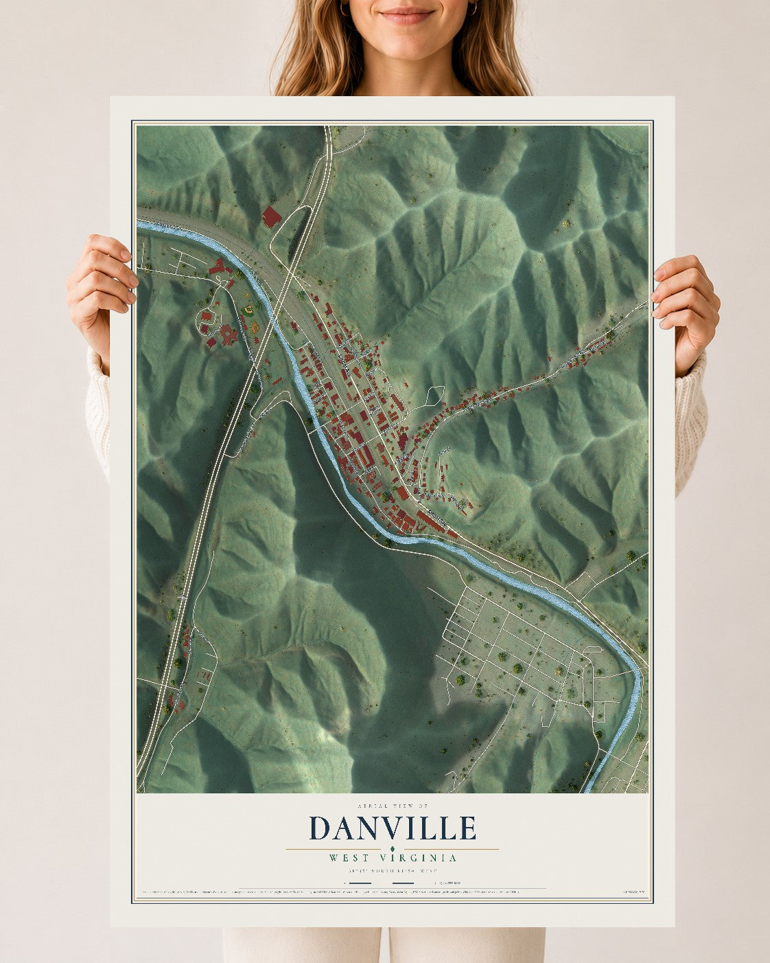 Map of Danville, West Virginia, 24 x 36 inch unframed archival matte print