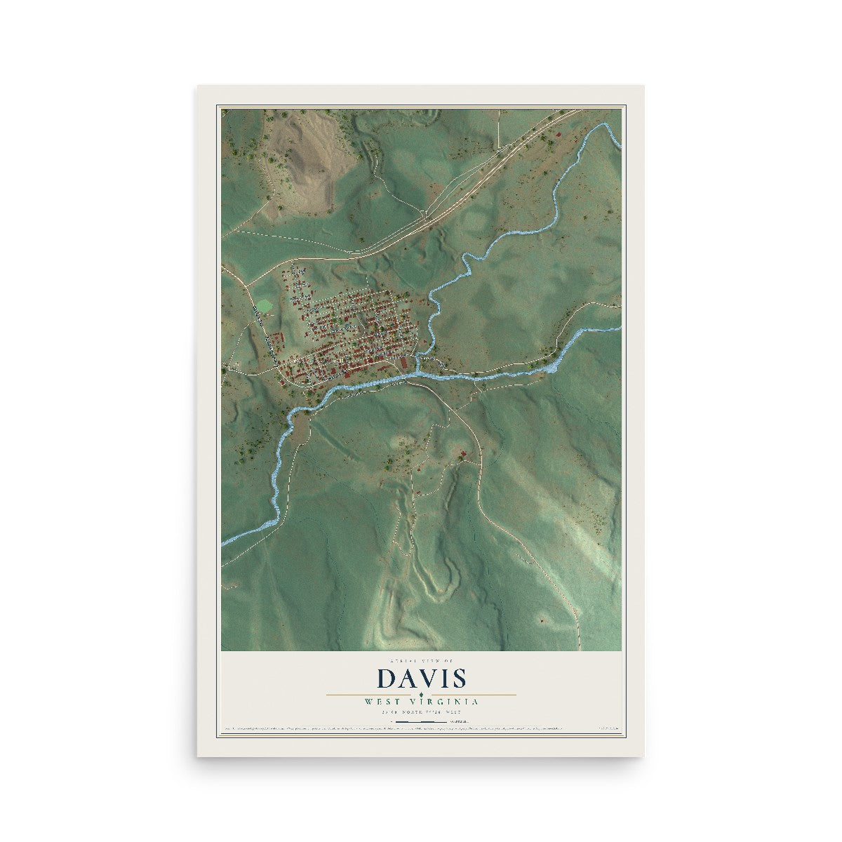 Map of Davis, West Virginia, 12 x 18 inch unframed archival matte print