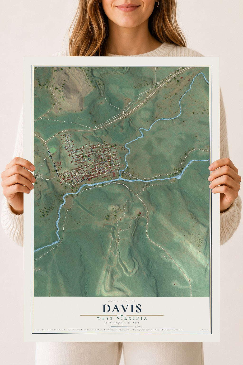 Map of Davis, West Virginia, 18 x 24 inch unframed archival matte print