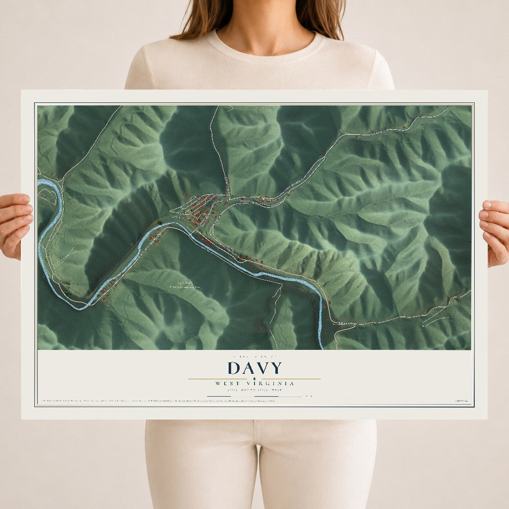 Map of Davy, West Virginia, 18 x 24 inch unframed archival matte print