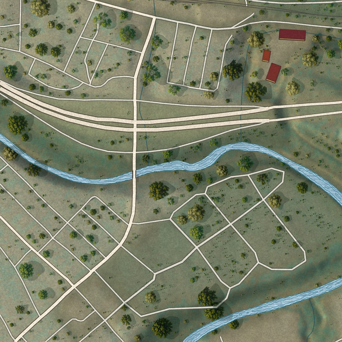 Close-up of the map of Despard, West Virginia print showing street and building detail
