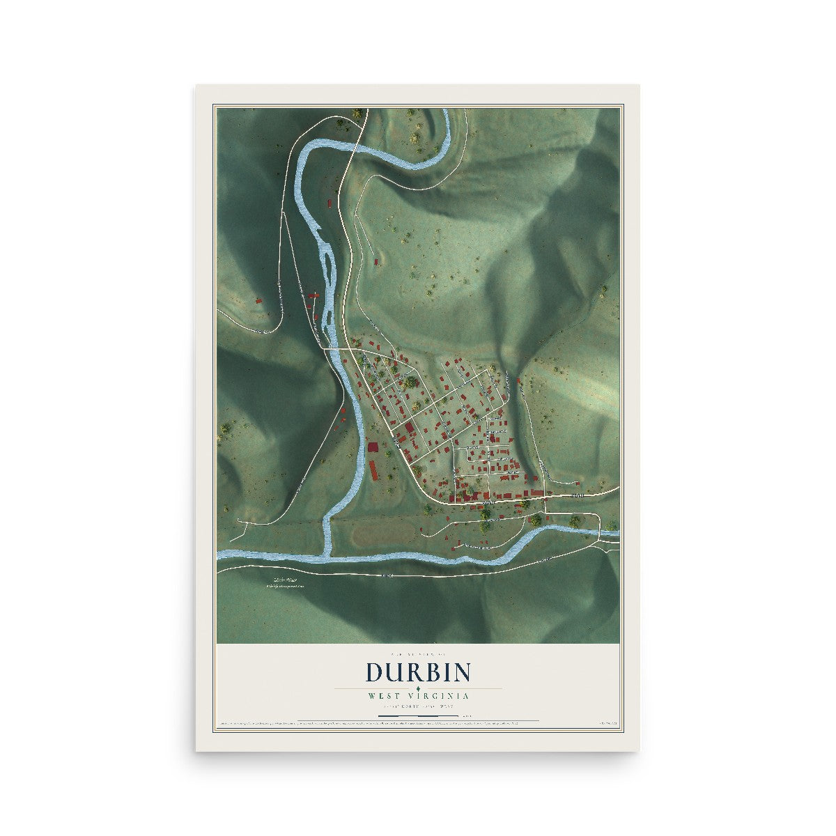 Map of Durbin, West Virginia, 12 x 18 inch unframed archival matte print