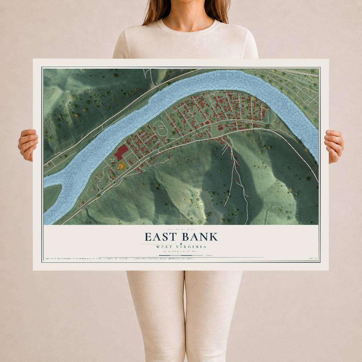 Map of East Bank, West Virginia, 24 x 36 inch unframed archival matte print