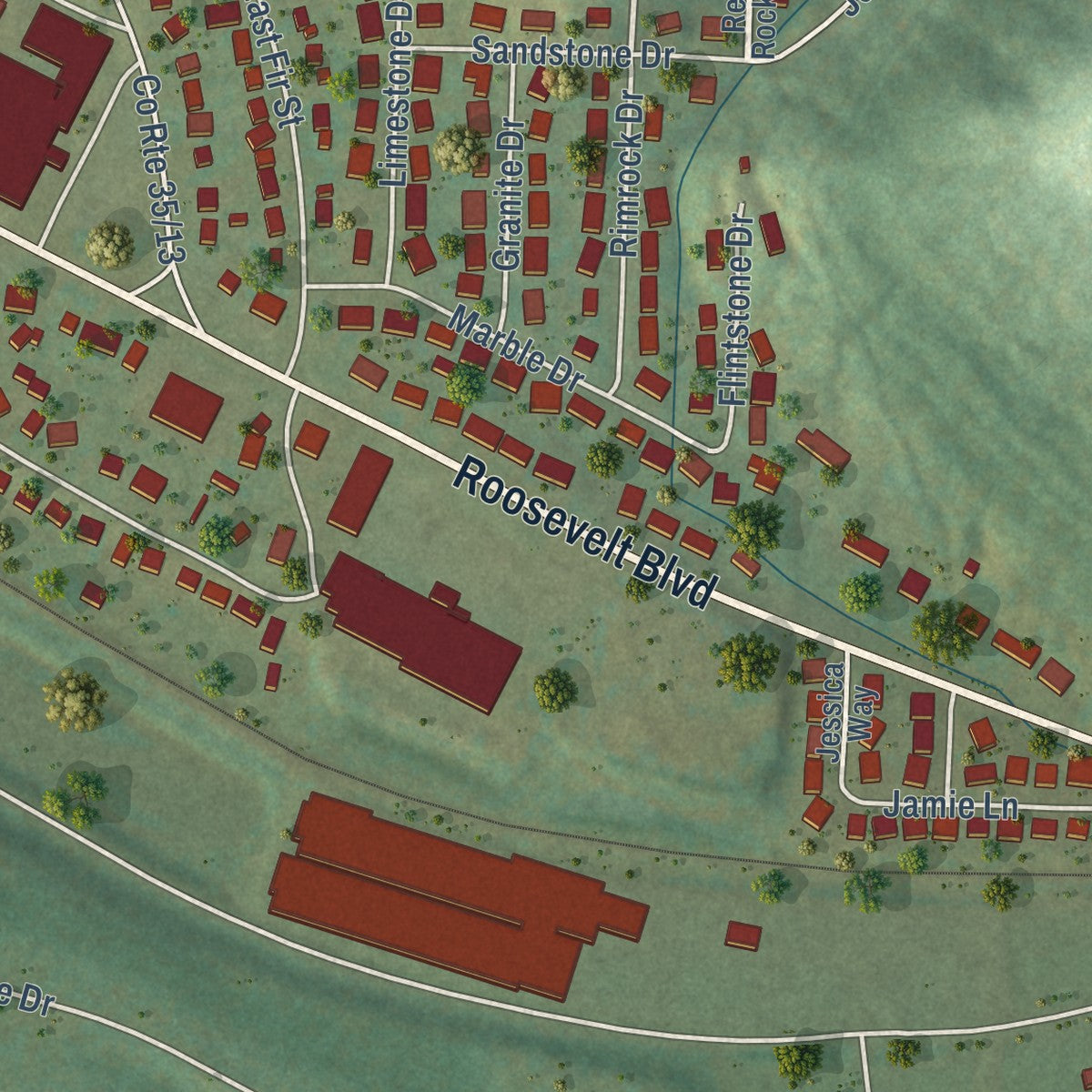Second close-up of the map of Eleanor, West Virginia print showing more streets and buildings