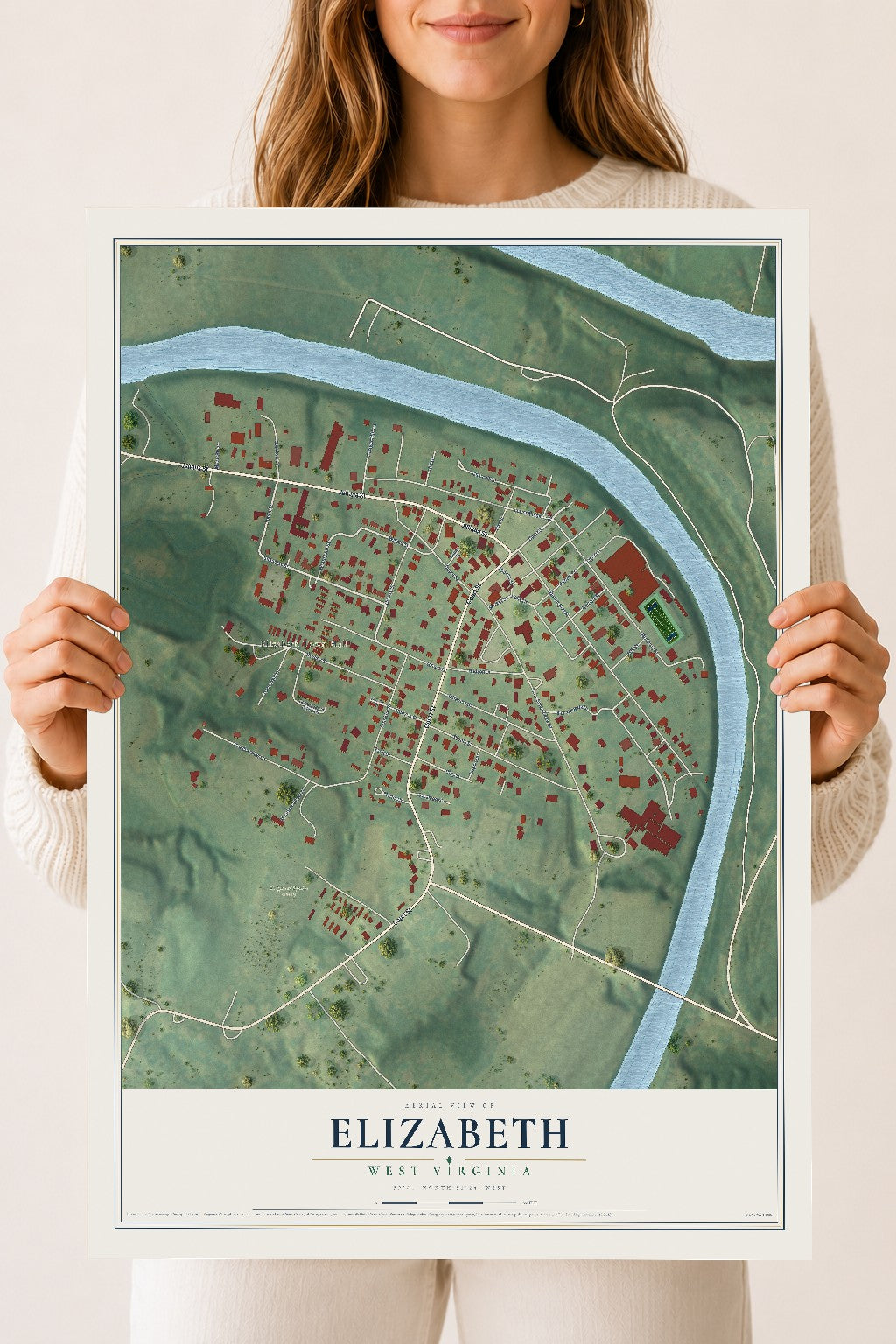 Map of Elizabeth, West Virginia, 18 x 24 inch unframed archival matte print