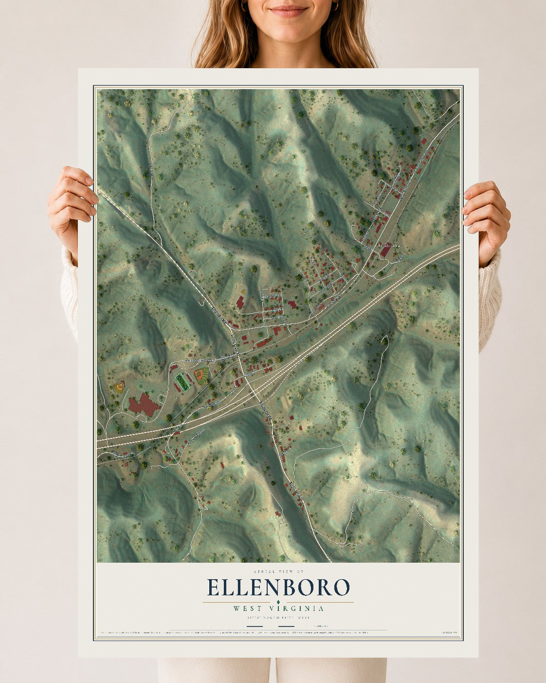 Map of Ellenboro, West Virginia, 24 x 36 inch unframed archival matte print