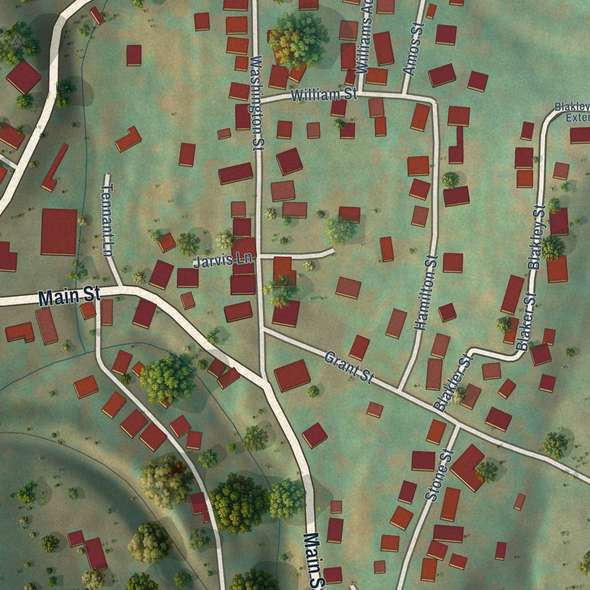 Close-up of the map of Fairview, West Virginia print showing street and building detail