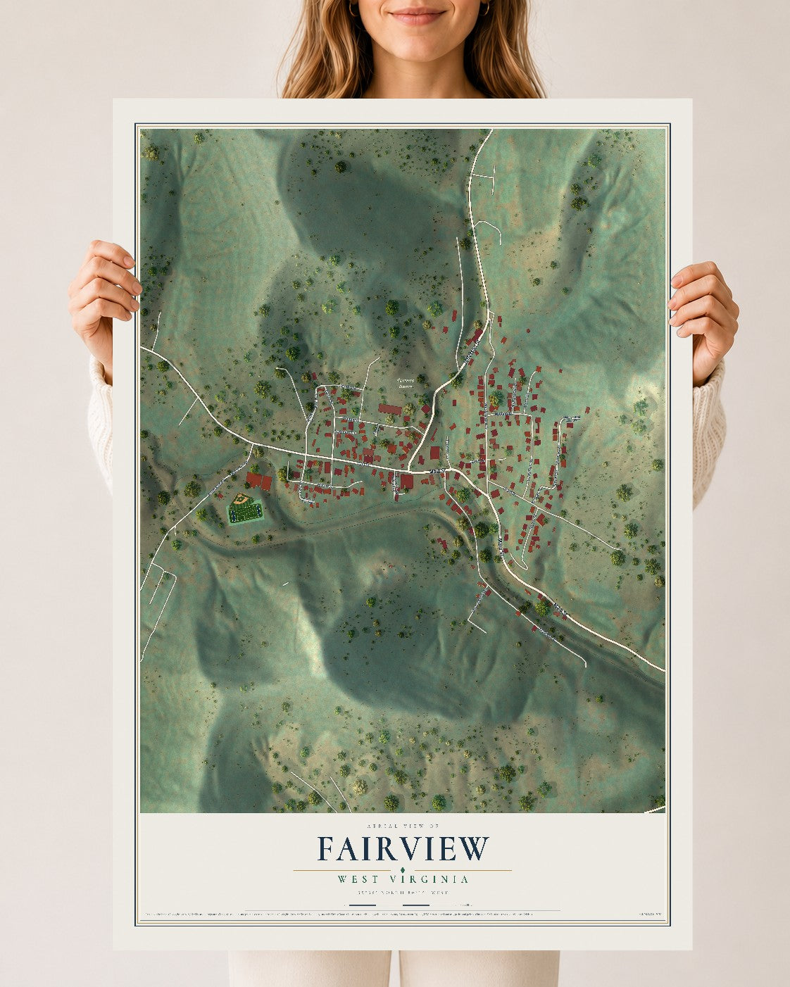 Map of Fairview, West Virginia, 24 x 36 inch unframed archival matte print