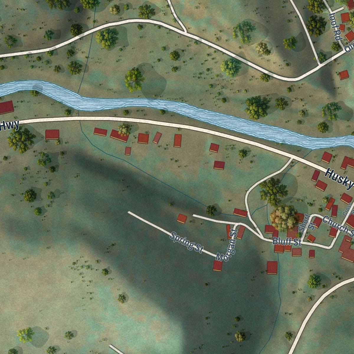 Second close-up of the map of Farmington, West Virginia print showing more streets and buildings