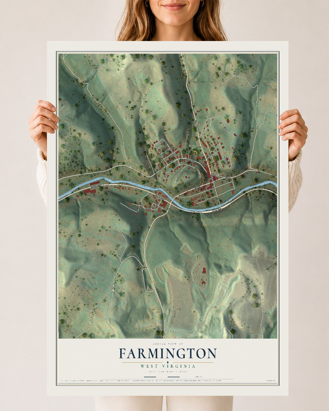 Map of Farmington, West Virginia, 24 x 36 inch unframed archival matte print