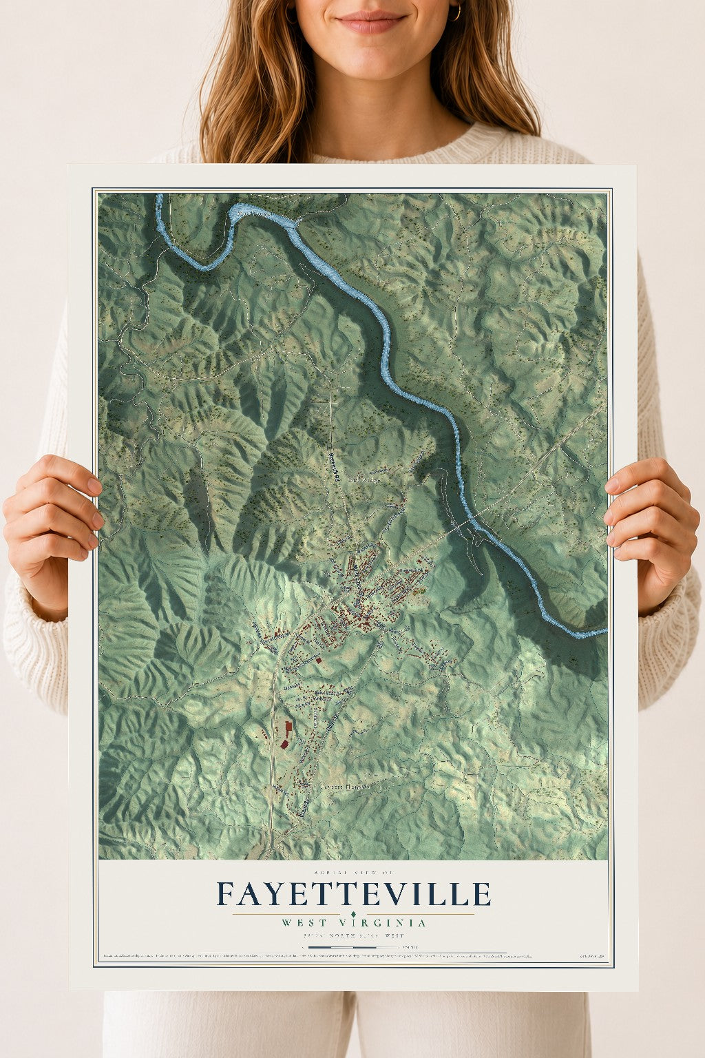 Map of Fayetteville, West Virginia, 18 x 24 inch unframed archival matte print