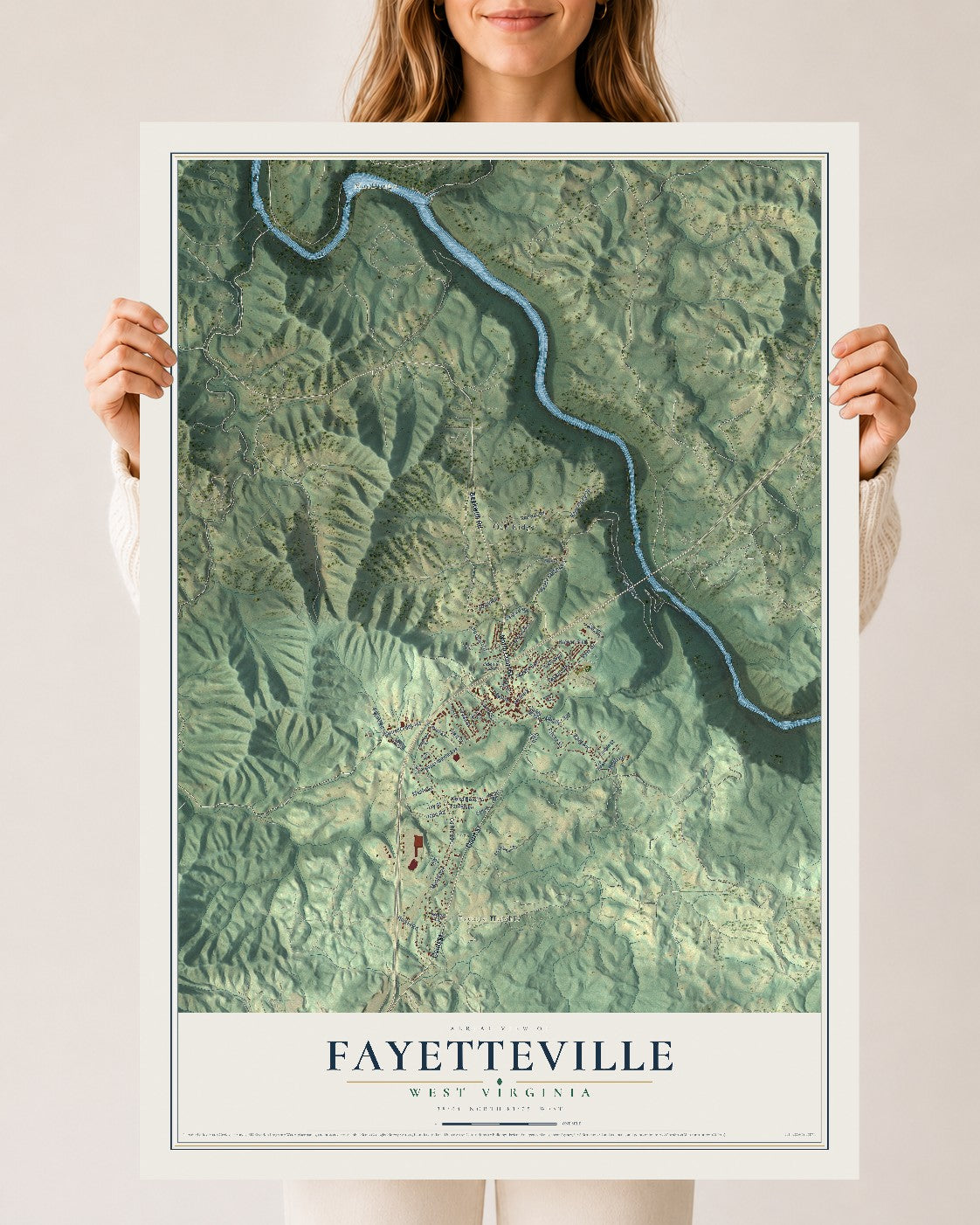 Map of Fayetteville, West Virginia, 24 x 36 inch unframed archival matte print