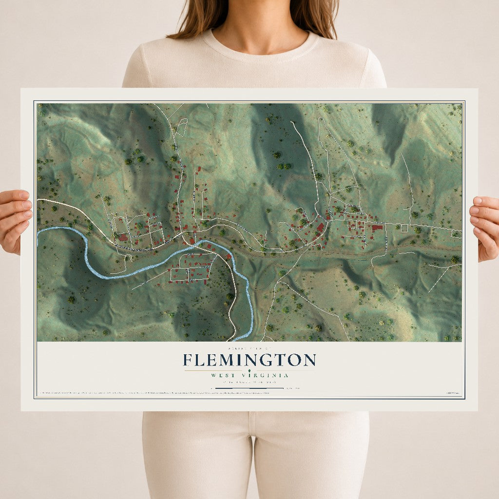 Map of Flemington, West Virginia, 18 x 24 inch unframed archival matte print
