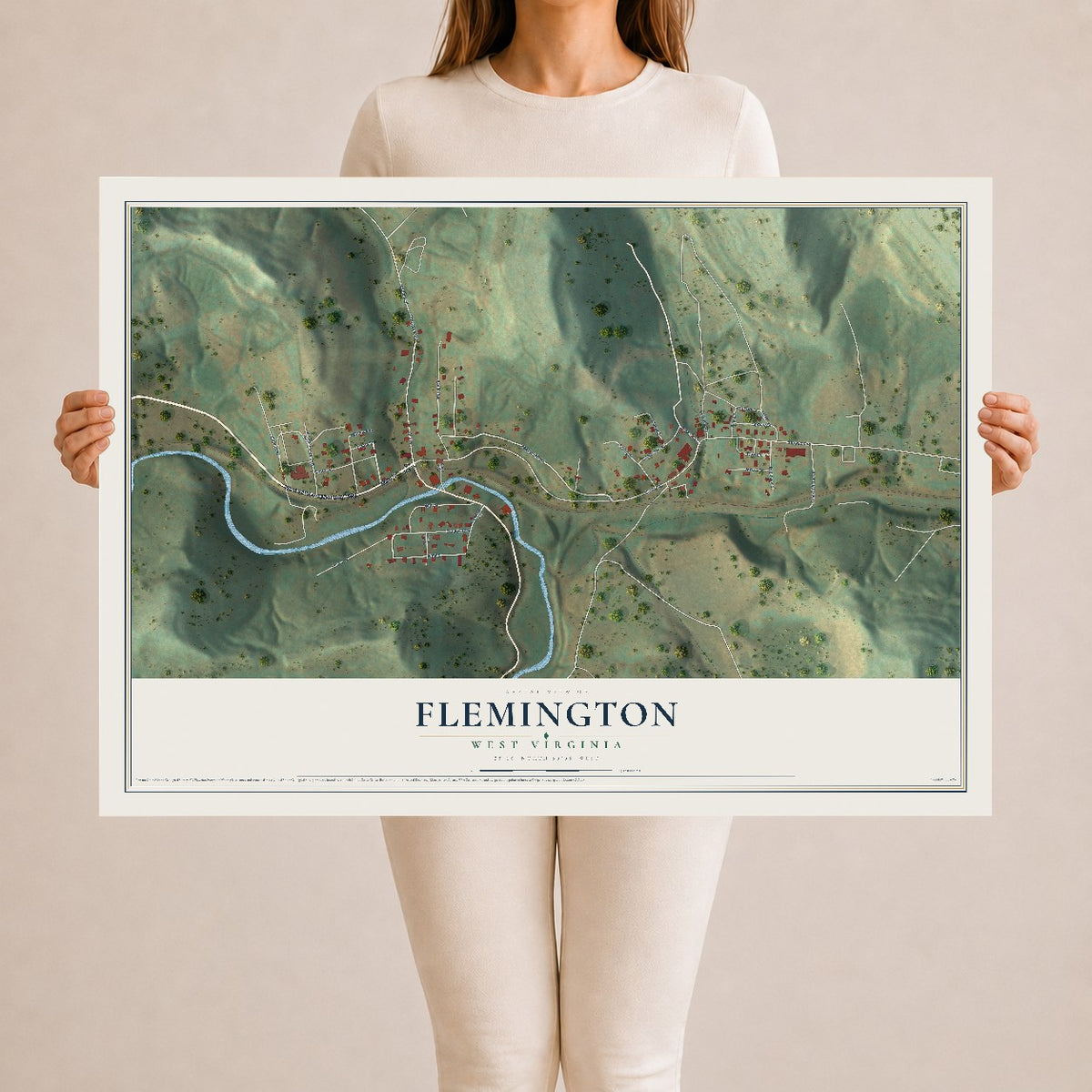 Map of Flemington, West Virginia, 24 x 36 inch unframed archival matte print