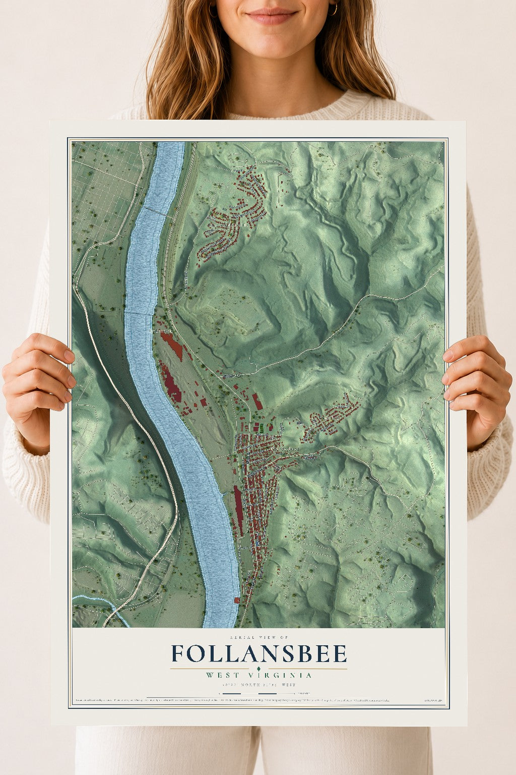 Map of Follansbee, West Virginia, 18 x 24 inch unframed archival matte print
