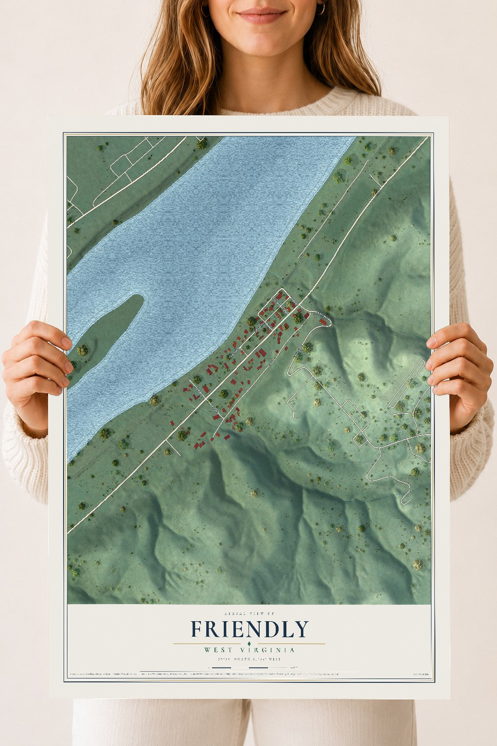 Map of Friendly, West Virginia, 18 x 24 inch unframed archival matte print