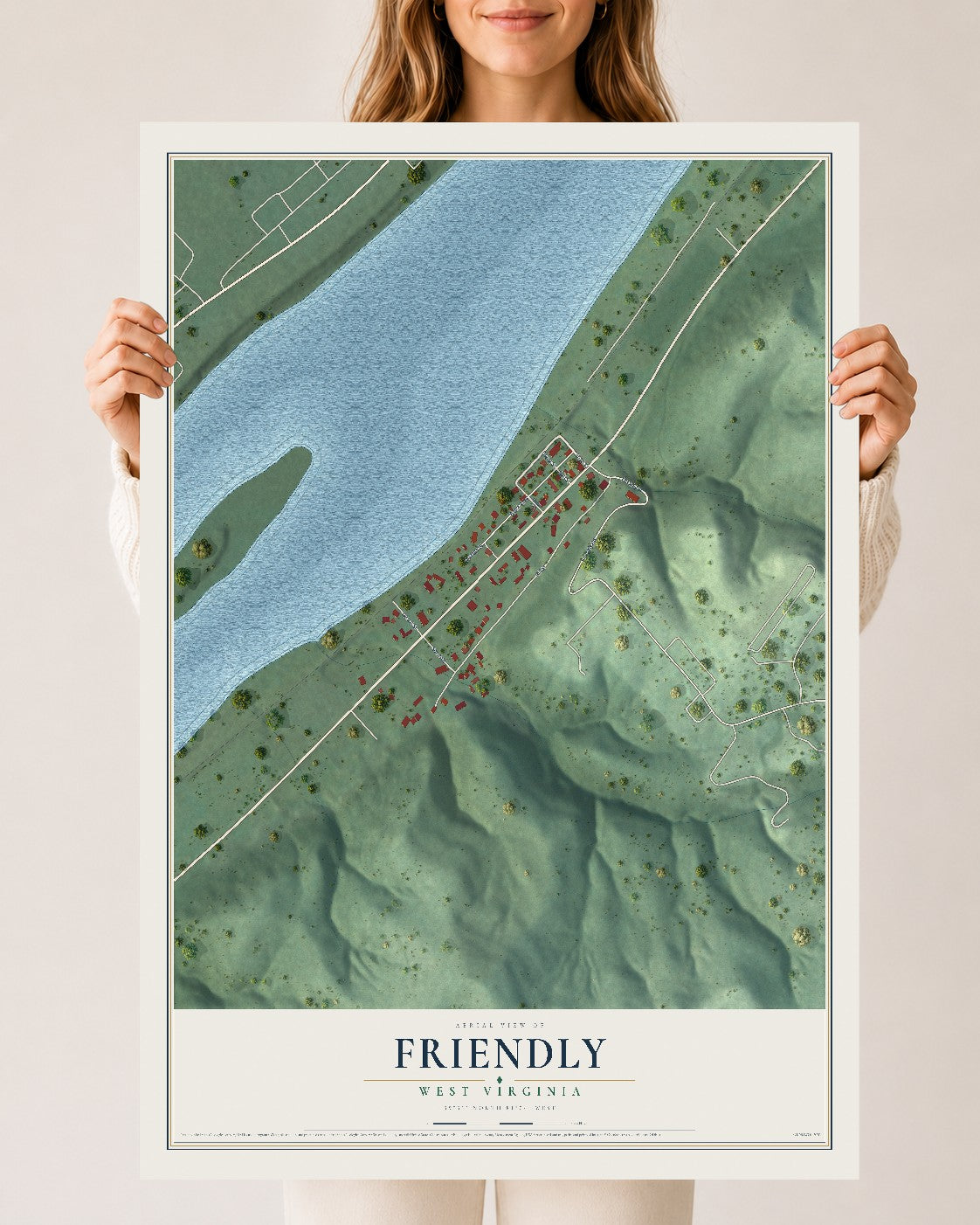 Map of Friendly, West Virginia, 24 x 36 inch unframed archival matte print