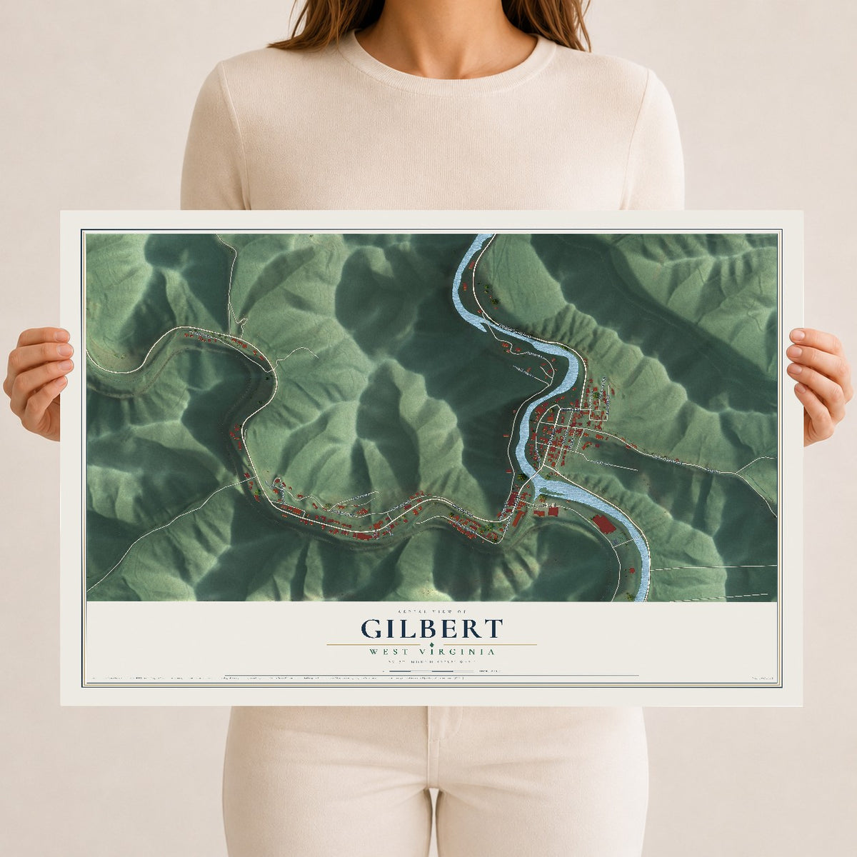 Map of Gilbert, West Virginia, 12 x 18 inch unframed archival matte print