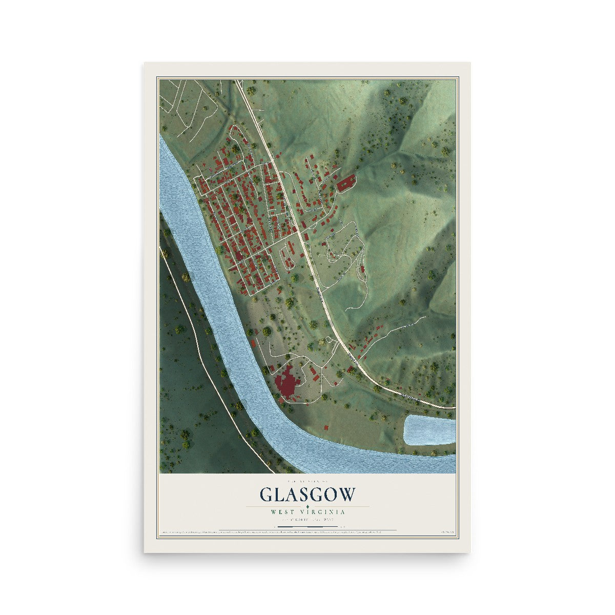 Map of Glasgow, West Virginia, 12 x 18 inch unframed archival matte print