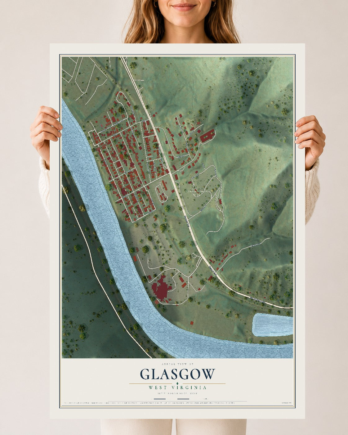Map of Glasgow, West Virginia, 24 x 36 inch unframed archival matte print